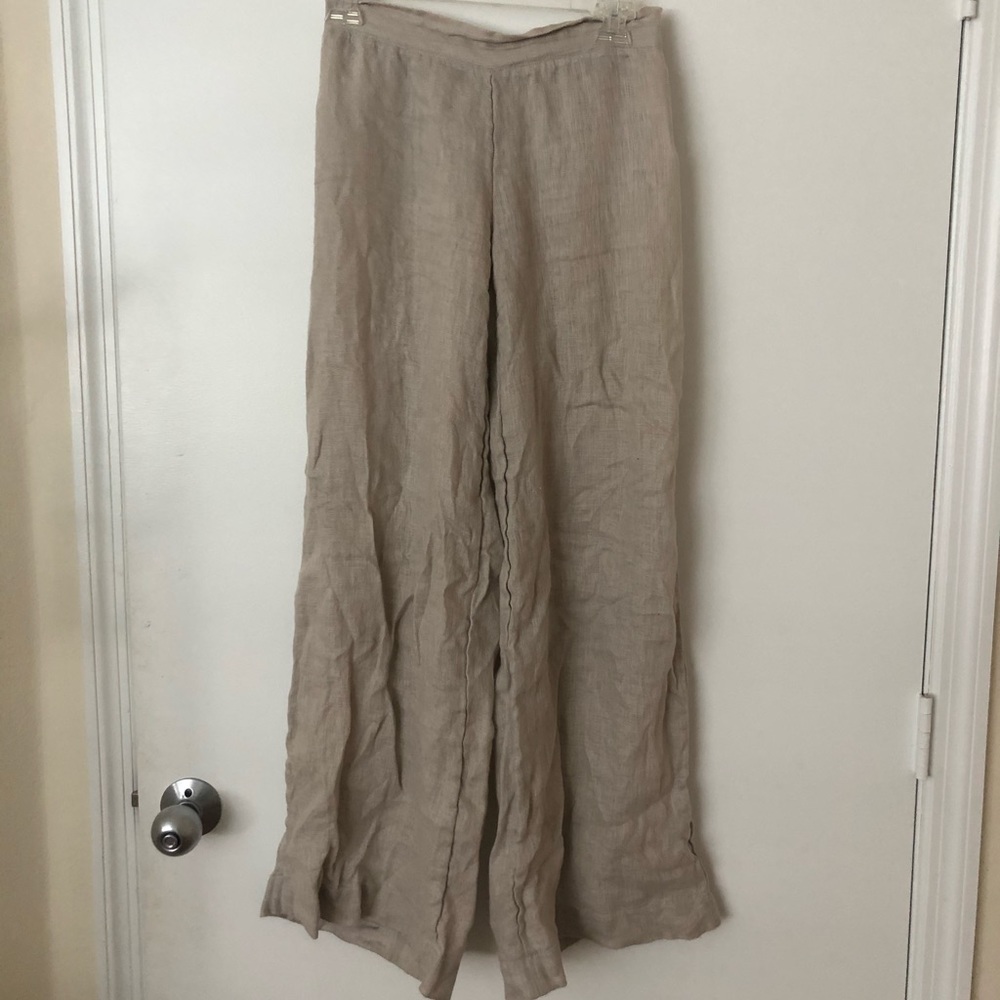 Linen beige flowy cover up beach pants